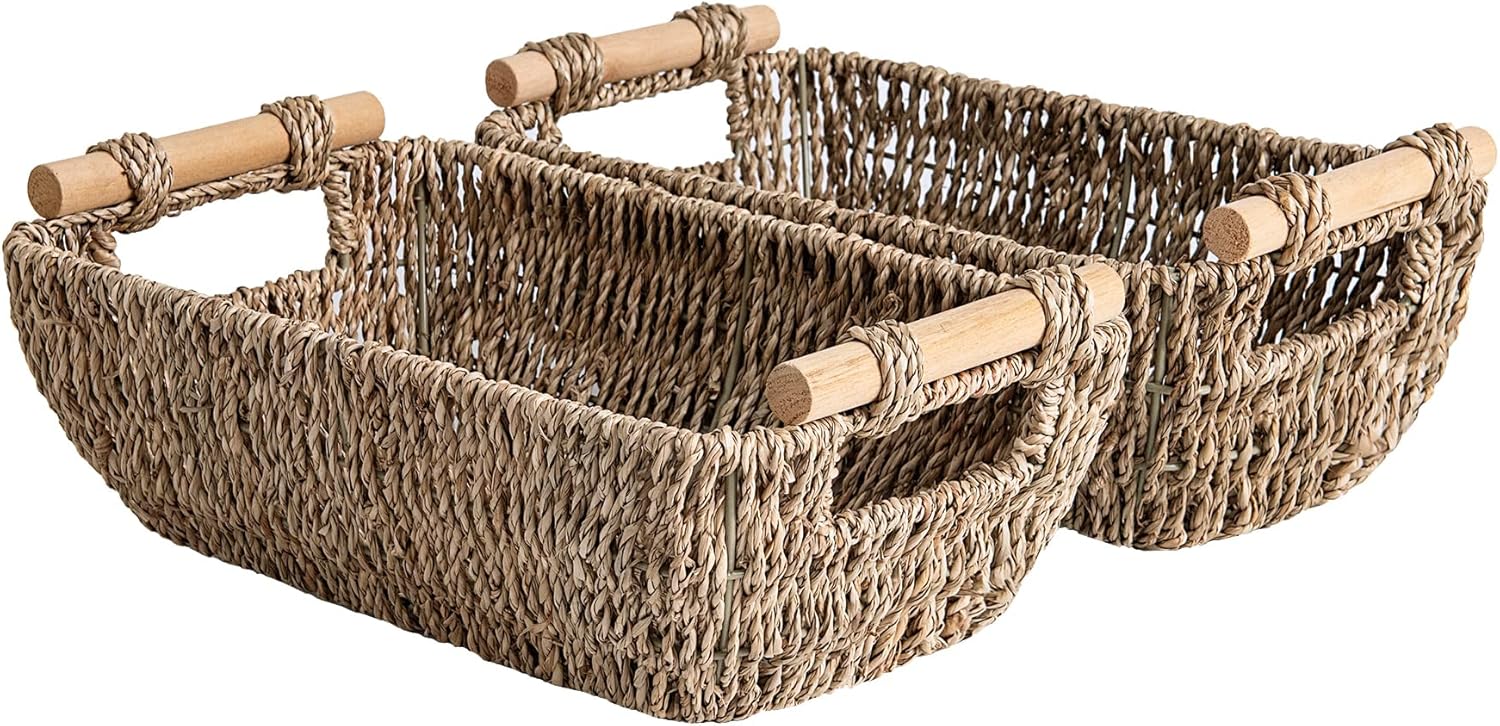 Hand-Woven Boho Beige Storage Basket — Natural(Seagrass)