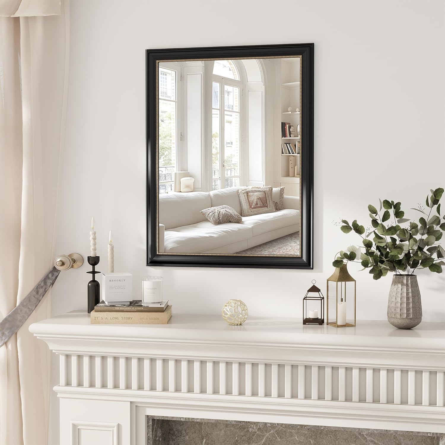 Rectangular Beige Wall Mirror — 36" — Rectangle - Black