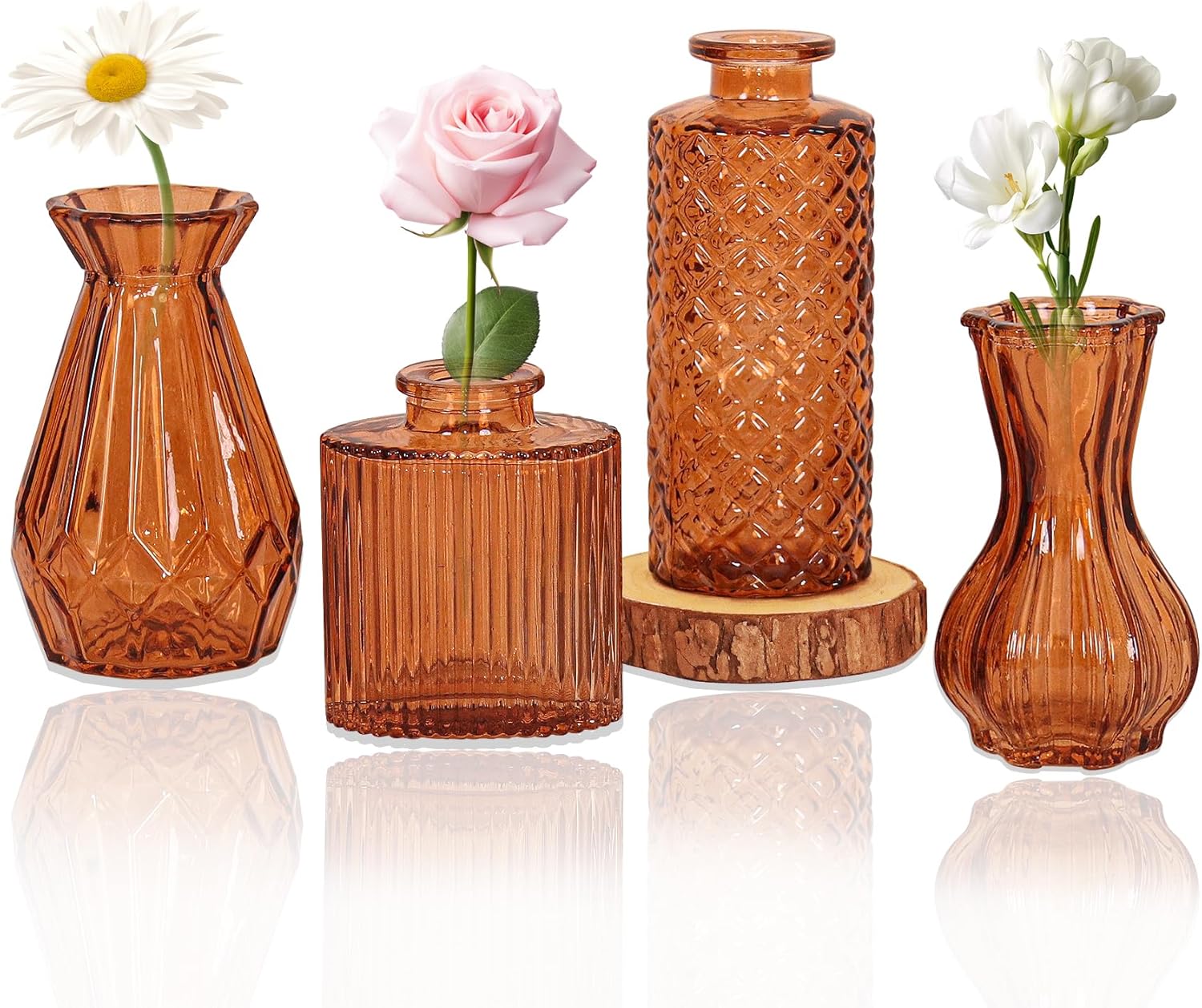 Vintage Farmhouse Blue Flower Vase — Set of 4 — Amber
