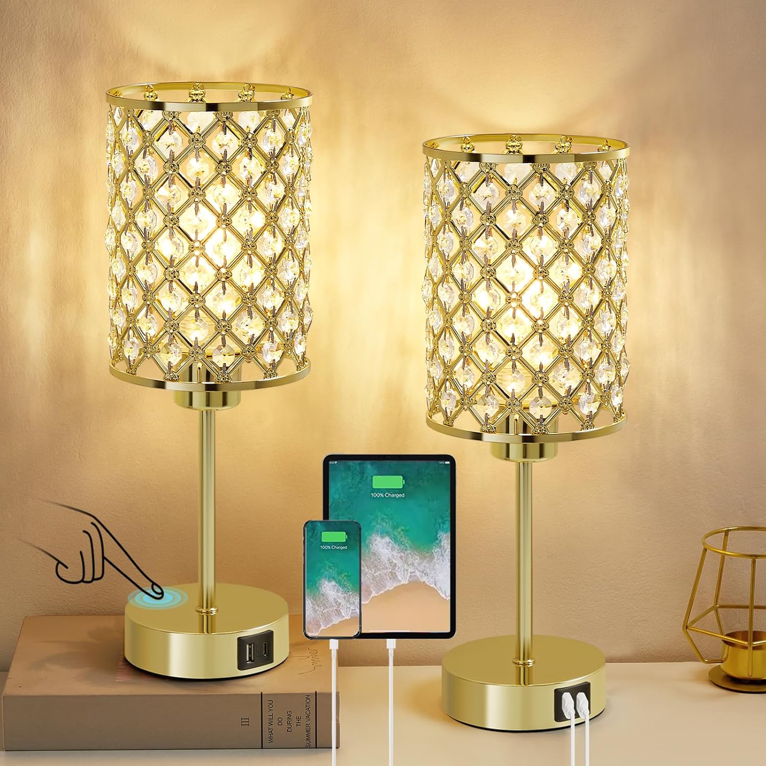 Dimmable Luxe Black Bedside Lamp — 14.75" — Gold-2