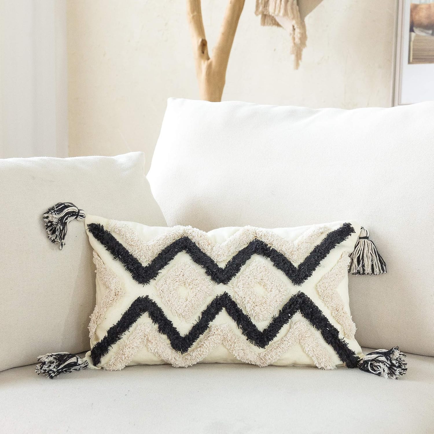 Tufted Boho Fabric Throw Pillow Cover — 20" - View 3