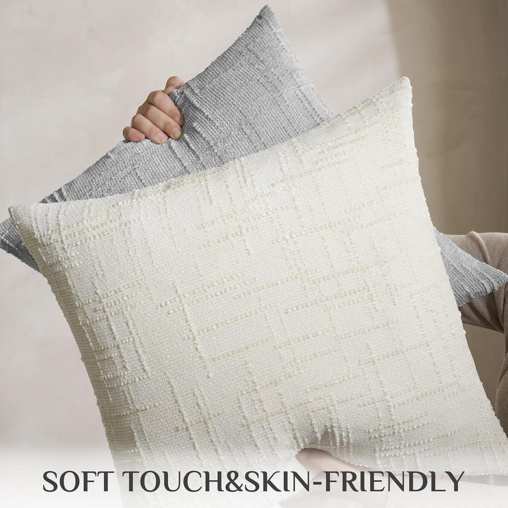 Chenille Boho Beige Throw Pillow Cover — 18" - View 5
