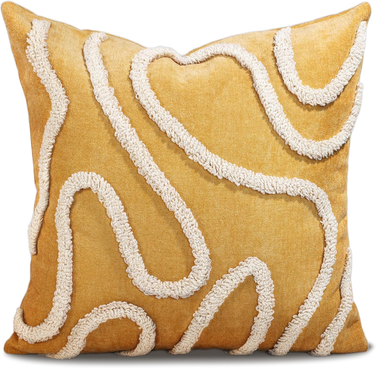 Tufted Boho Beige Throw Pillow Cover — 18" — Yellow Line