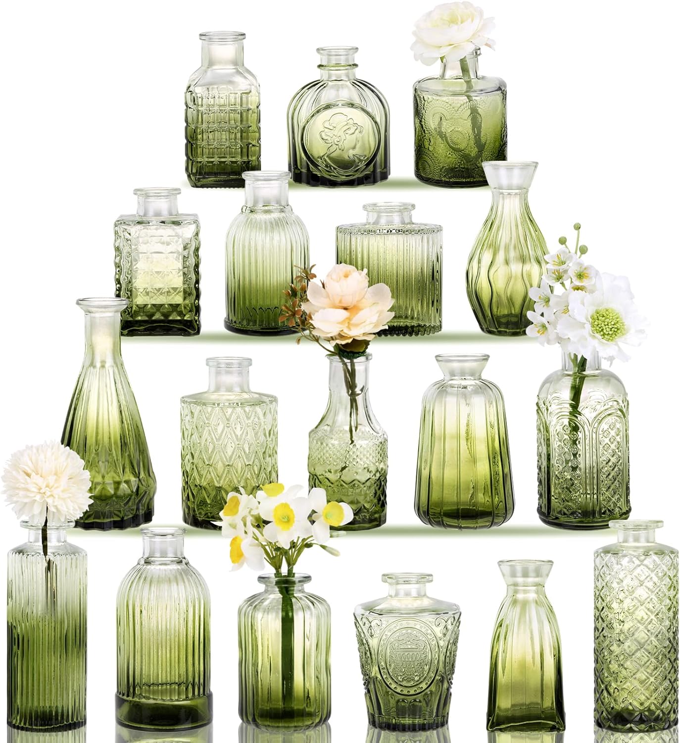 Vintage Blue Flower Vase — Set of 5 — Green