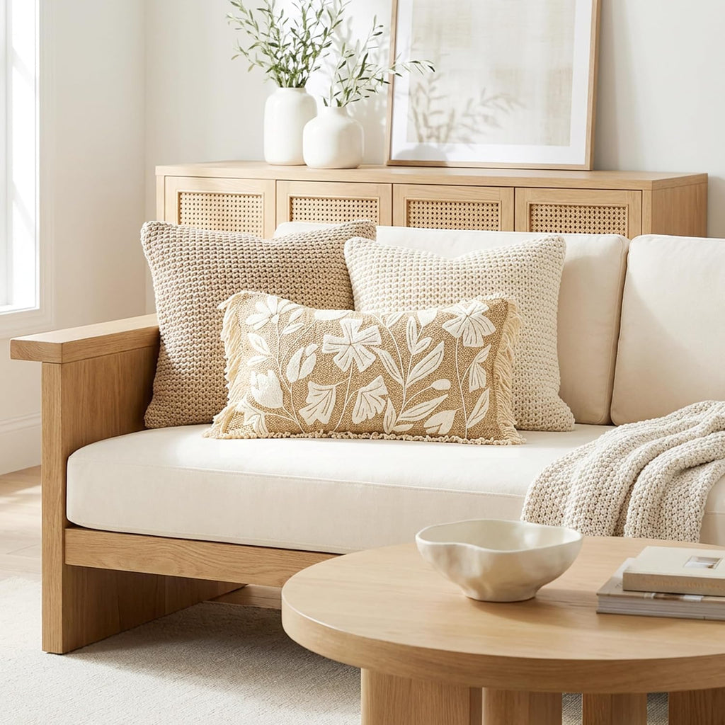 Lumbar Boho Beige Throw Pillow Cover — 20" - View 4
