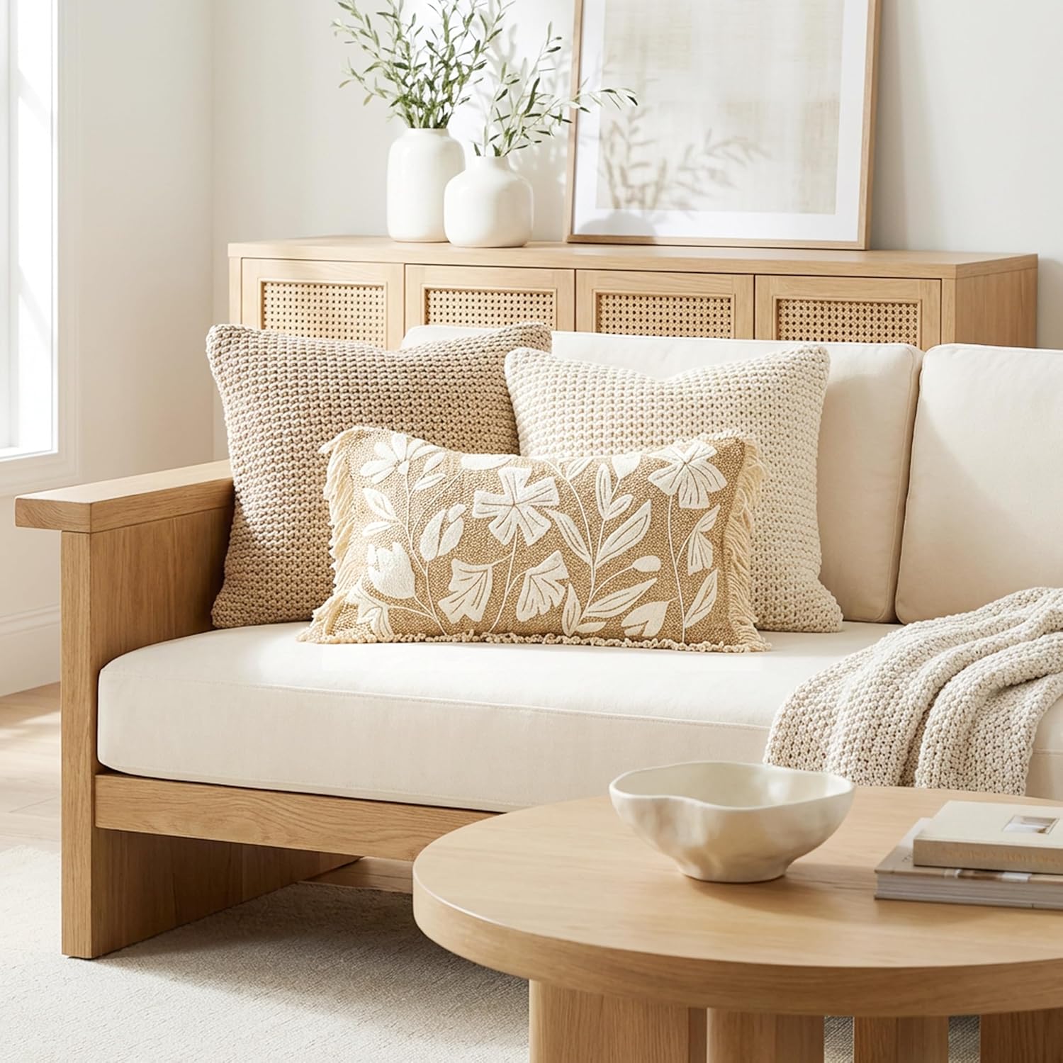 Lumbar Boho Beige Throw Pillow Cover — 20" - View 4
