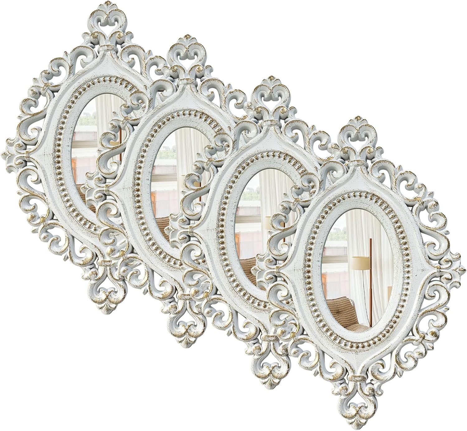 Framed Farmhouse Black Wall Mirror — Oval White Gold Gilding Set