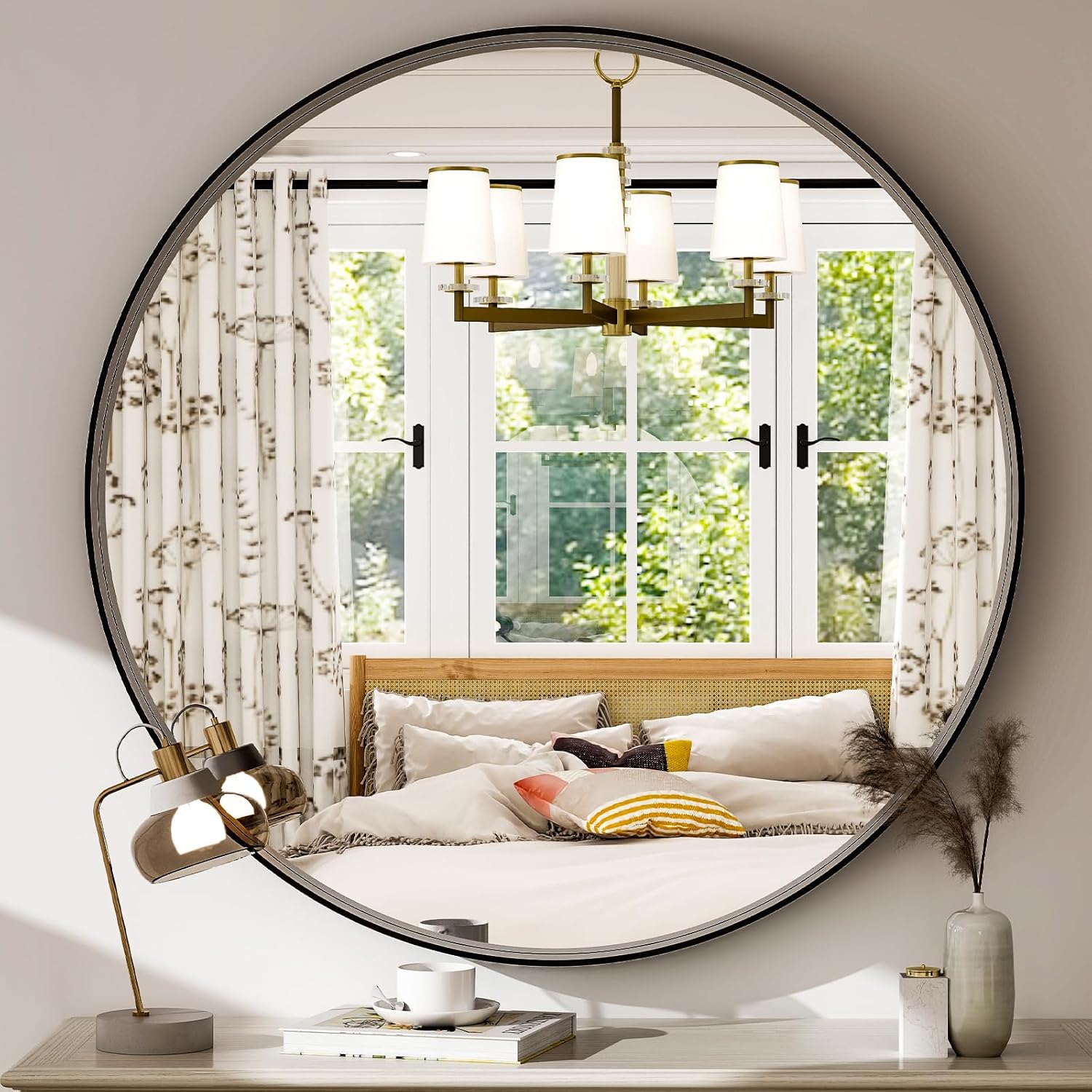 Round Modern Black Mirror — 24" - View 3