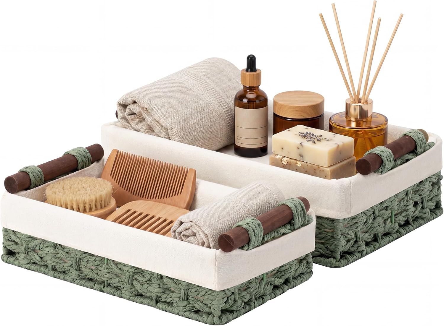 Beige Storage Basket — Set of 2 — Green