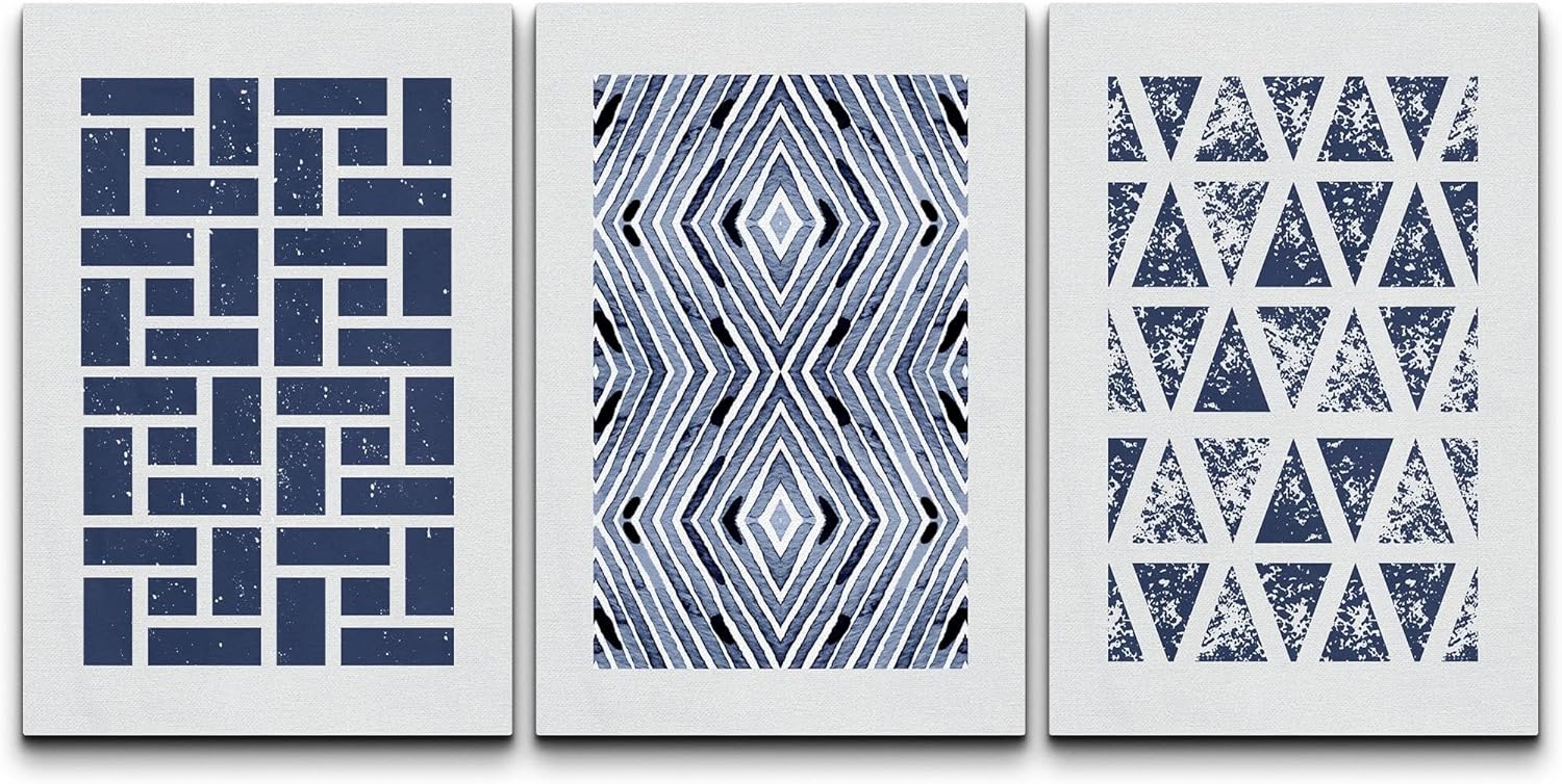 Framed Boho Fabric Wall Art — 24" — 24" x 16" x 3 Panels
