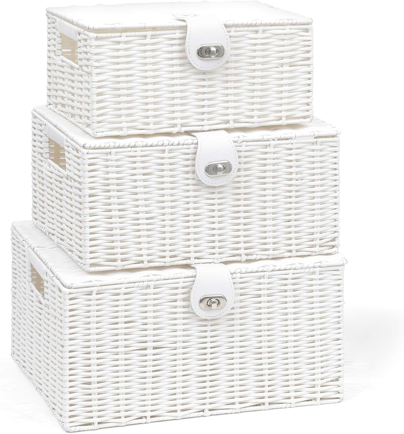 Boho Black Storage Basket — Set of 3 — White