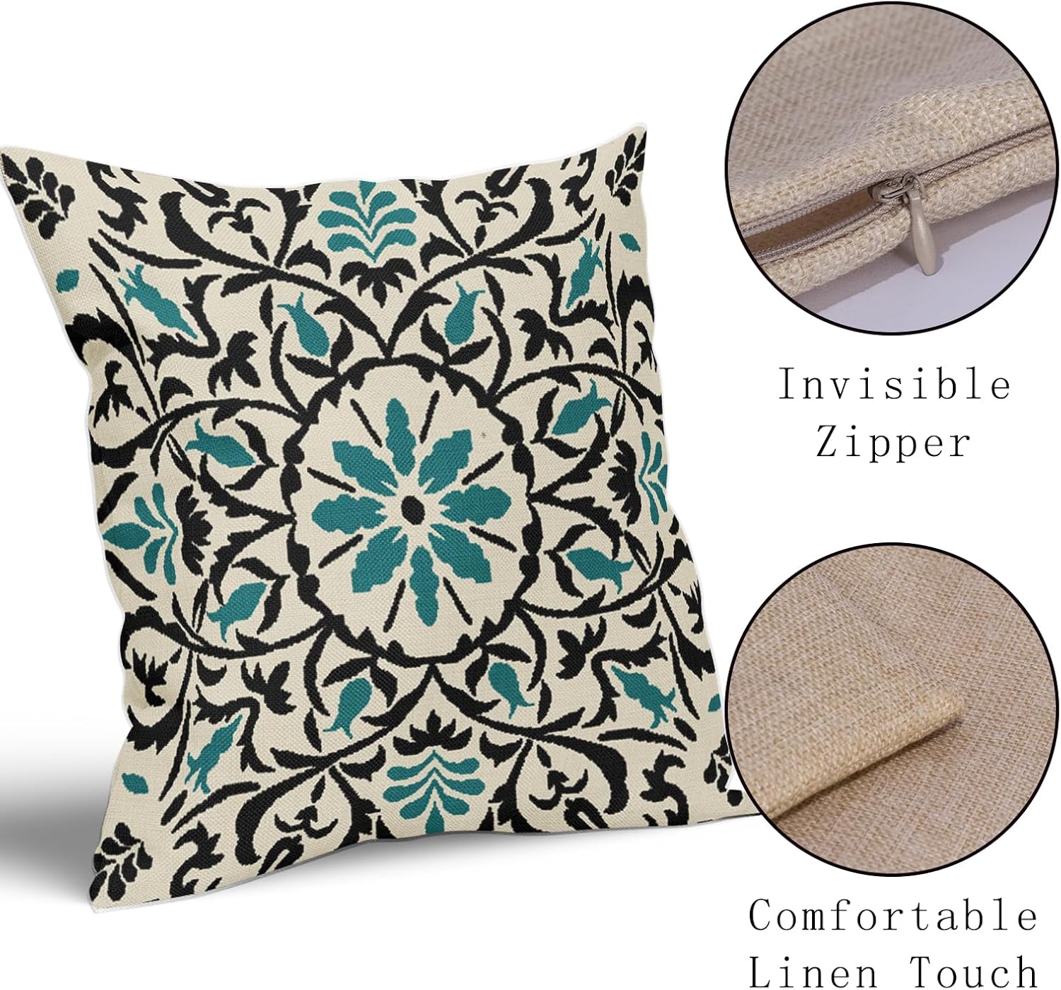 Linen Boho Black Pillow Cover — 18" - View 4