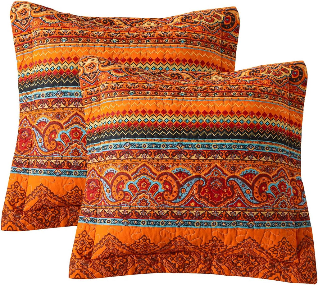 Boho Blue Throw Pillow Cover — 18" — Orange Red