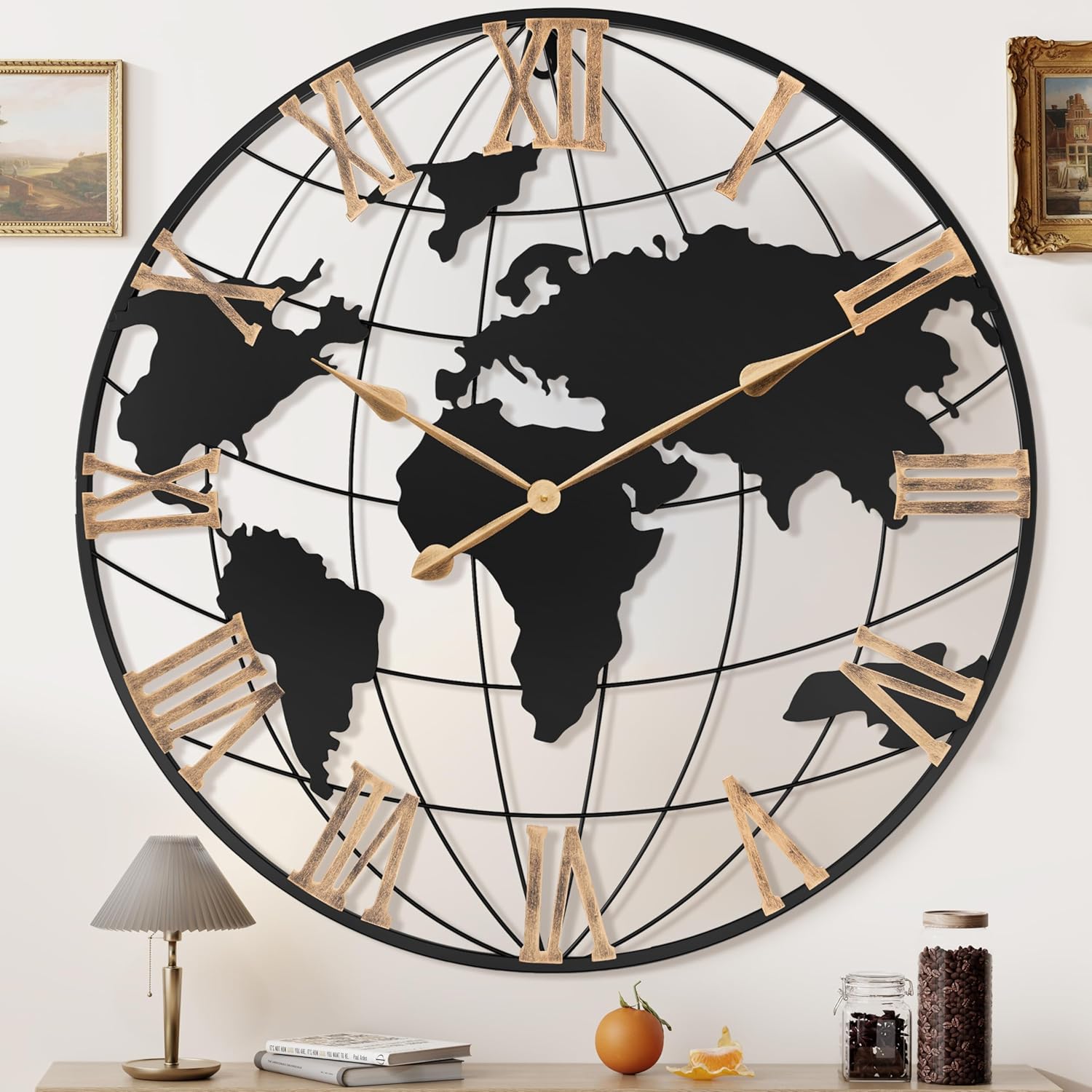 Oversized Luxe Black Wall Clock — 30" — Gold Roman
