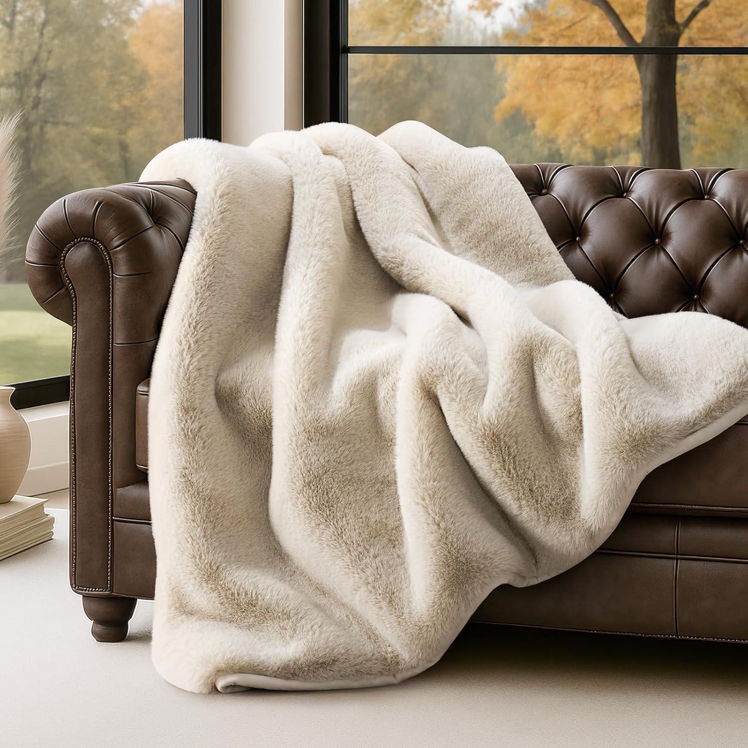 Velvet Luxe Beige Throw Pillow — 50" — Birch Mink