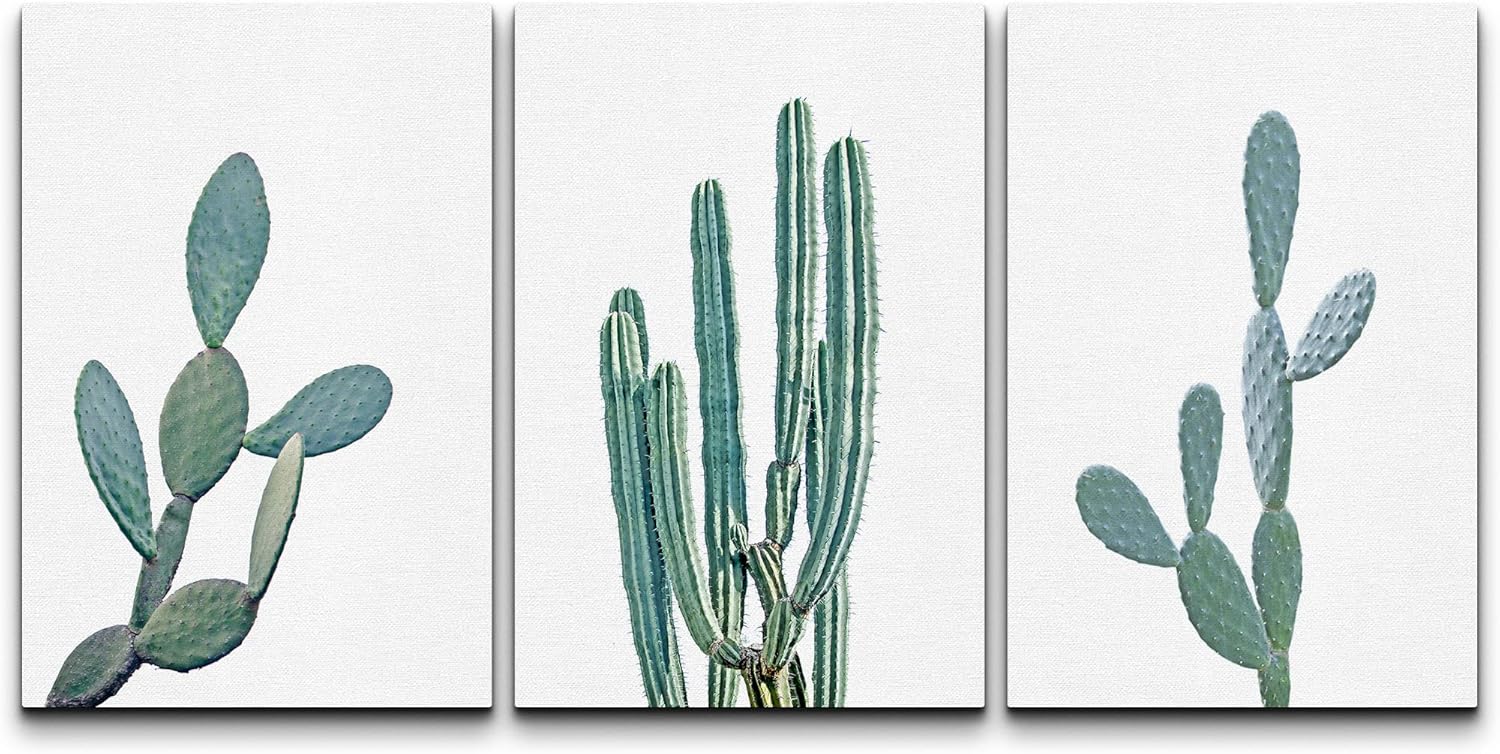 Framed Boho Green Wall Art — 24" — 36" x 24" x 3 Panels