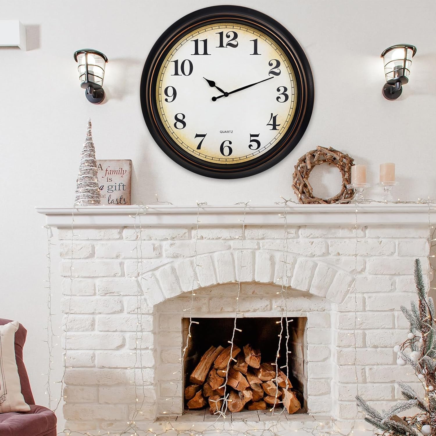 Battery Operated Farmhouse Gold Wall Clock — 24" - View 4