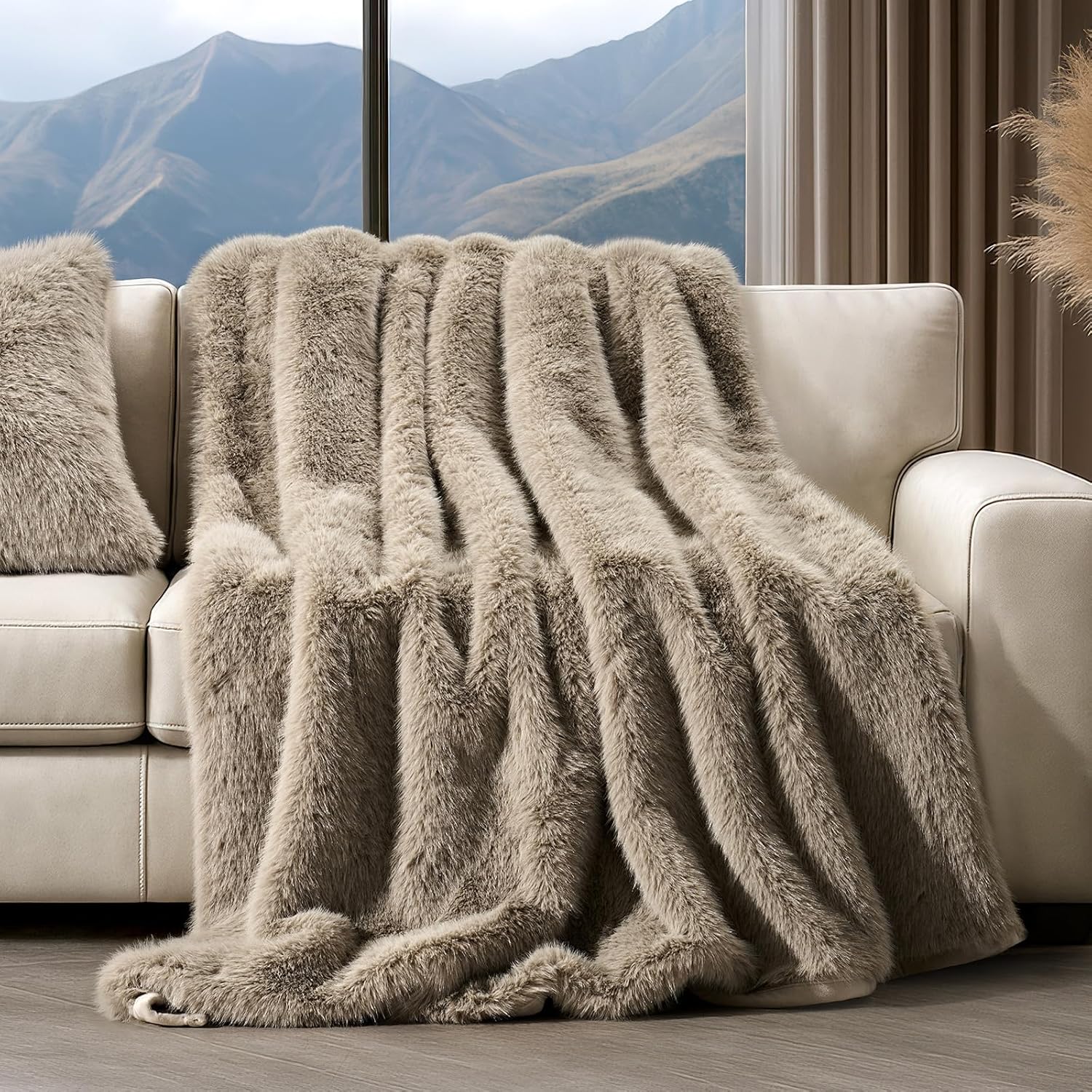 Velvet Luxe Beige Throw Pillow — 50" — Natural Mink