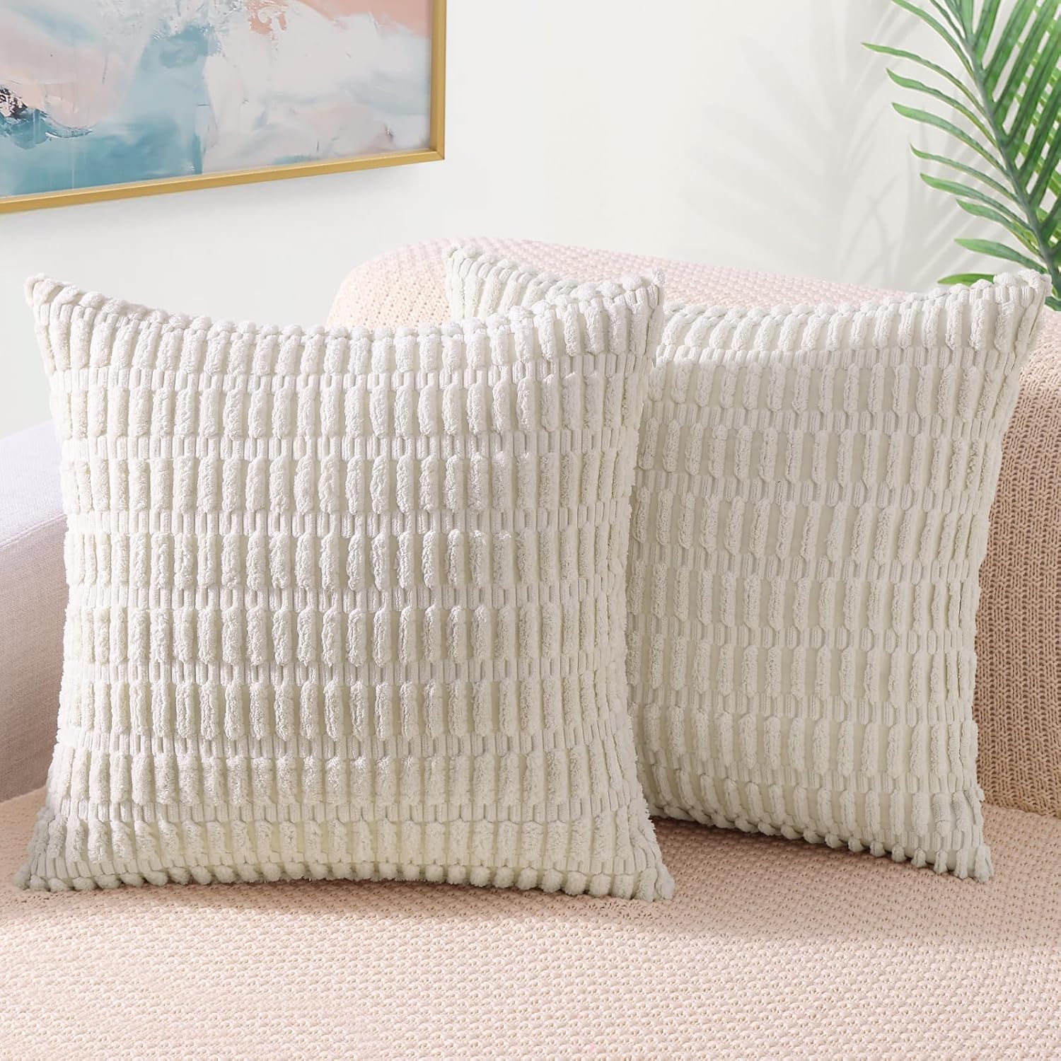 Boho Beige Throw Pillow Cover — 18" — Neutral Cream White