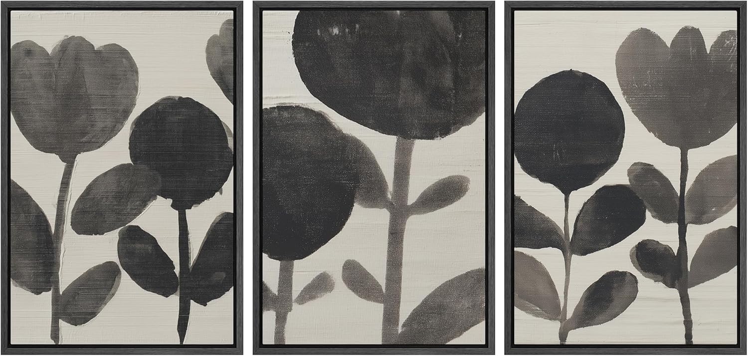 Framed Boho Fabric Wall Art — 16" — 16"x24"x3 Panels Black