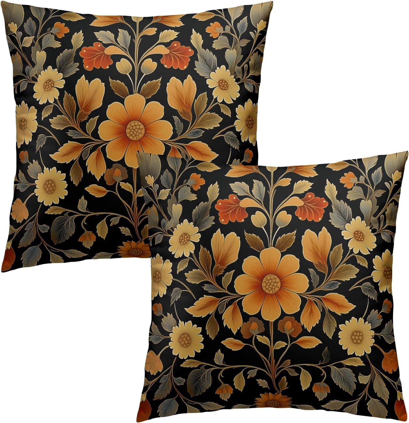 Vintage Boho Black Pillow Cover — 16" — Boho Floral Black