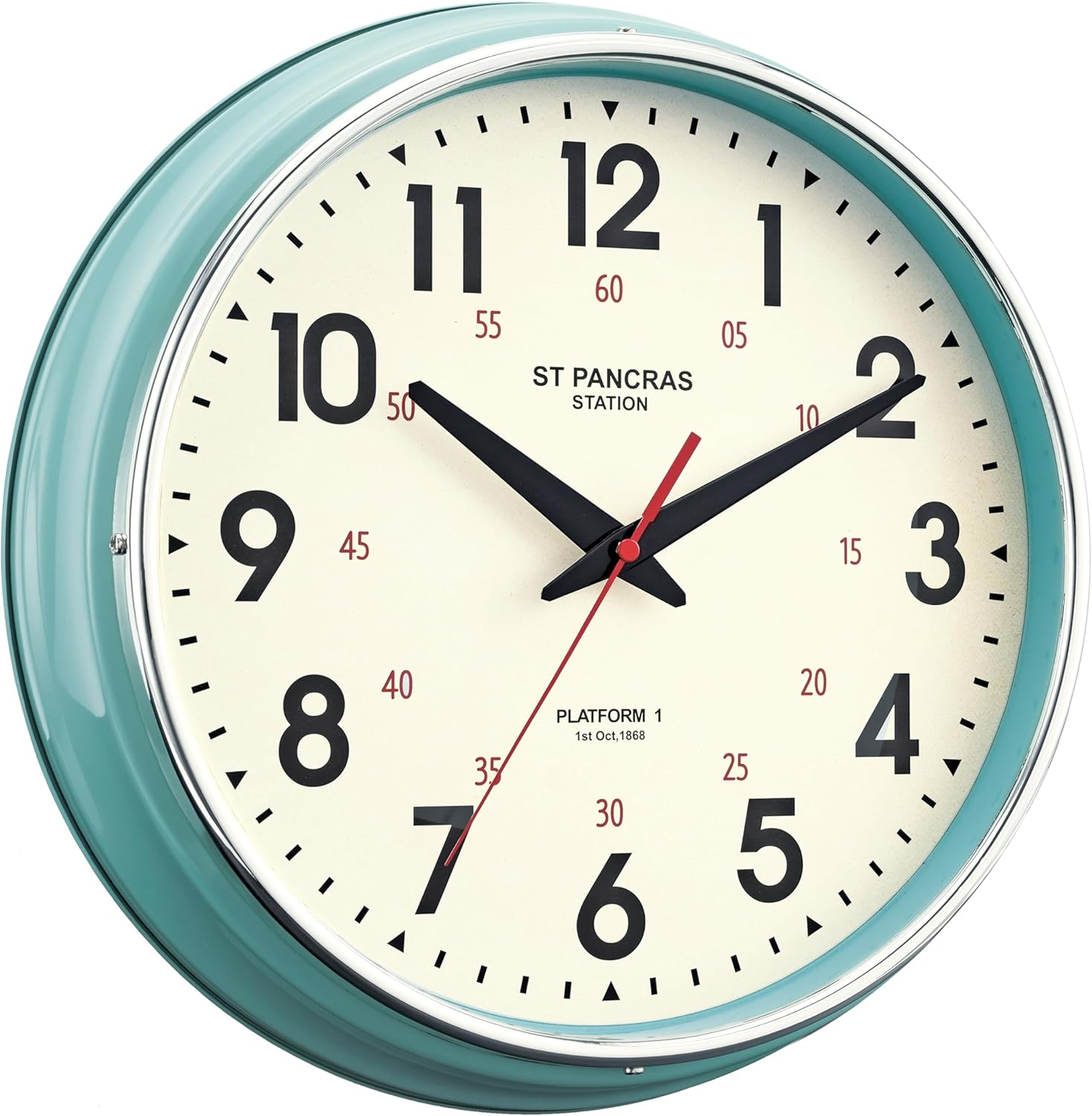 Vintage Mid-Century Beige Wall Clock — 12.4" — Teal