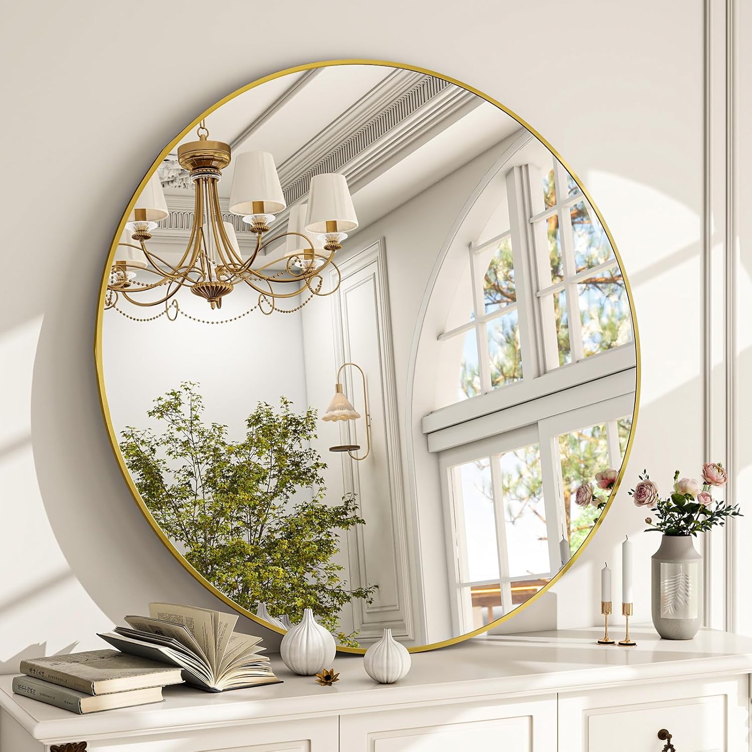 Luxe Black Round Mirror — 24" — Gold