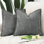 Velvet Boho Beige Throw Pillow Cover — 18" — Dark Grey