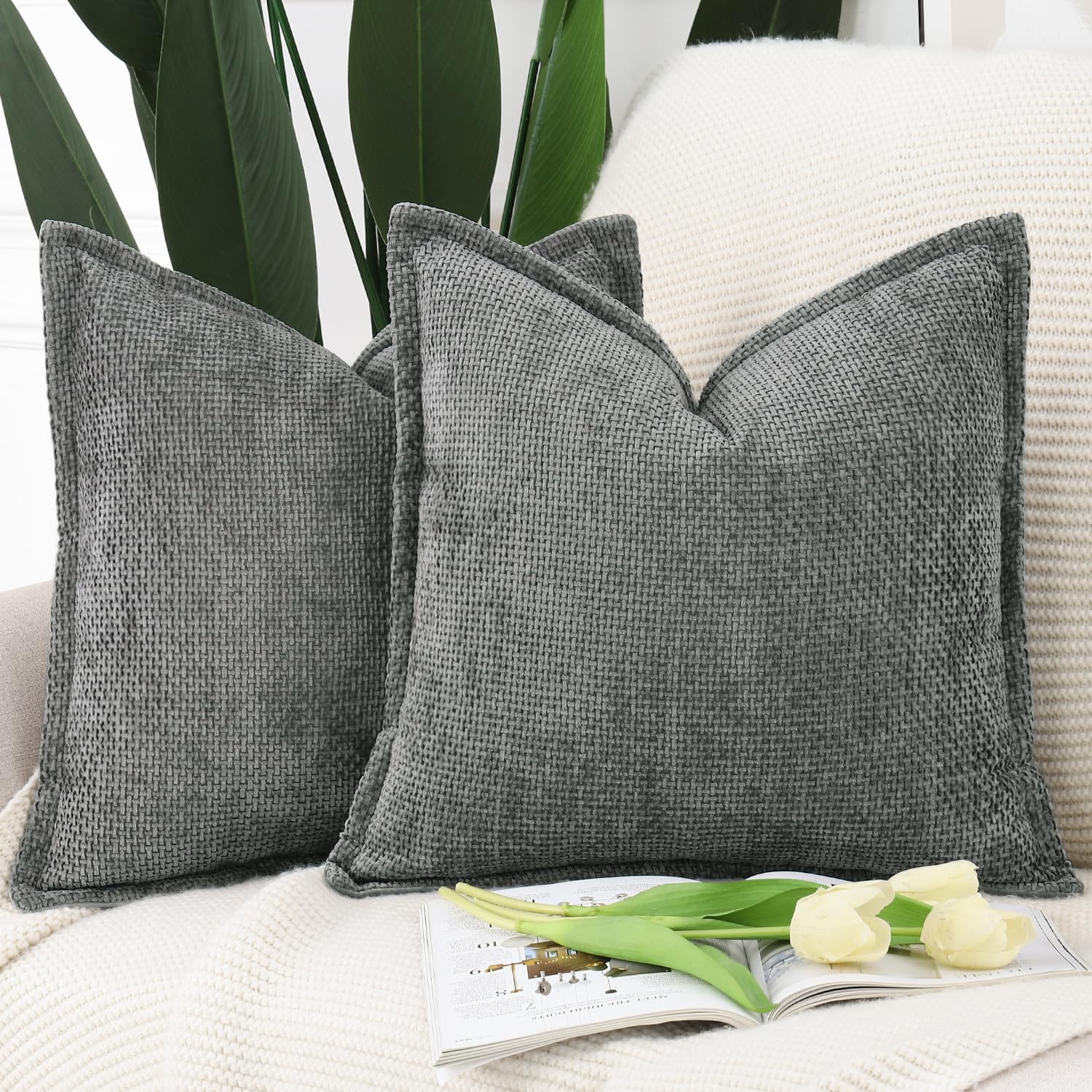 Velvet Boho Beige Throw Pillow Cover — 18" — Dark Grey