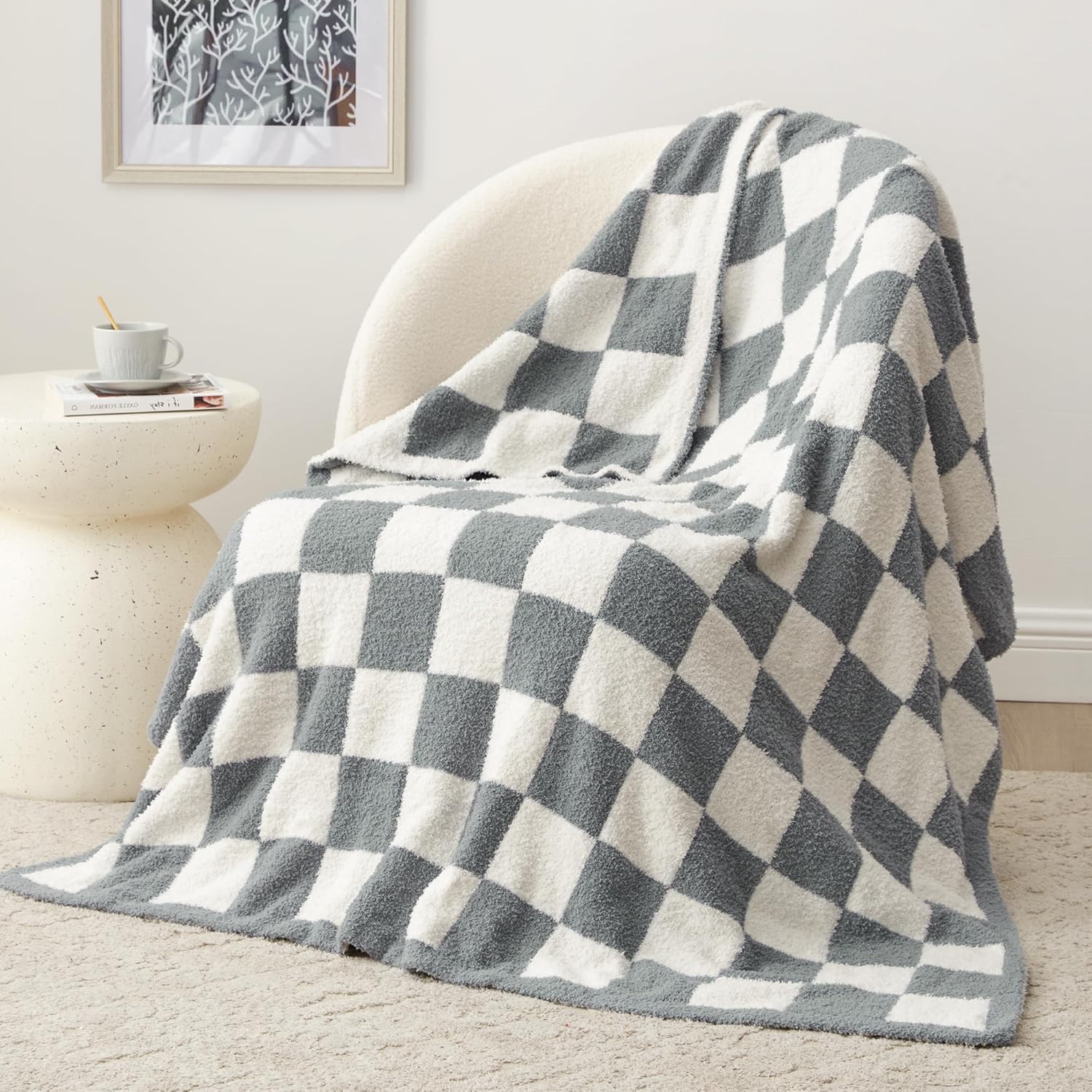 Beige Throw Pillow — 50" — Bluish Grey#checkered