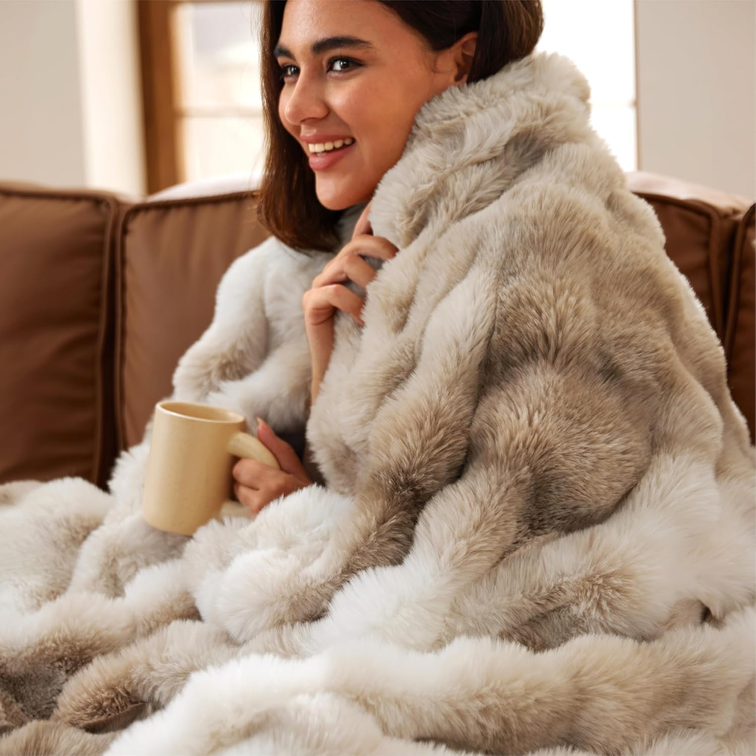 Beige Throw Pillow — 50" — Tie-dye Taupe