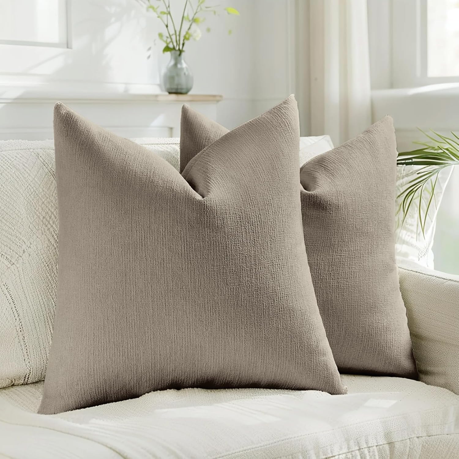 Linen Boho Beige Pillow Cover — 18" — Coffee