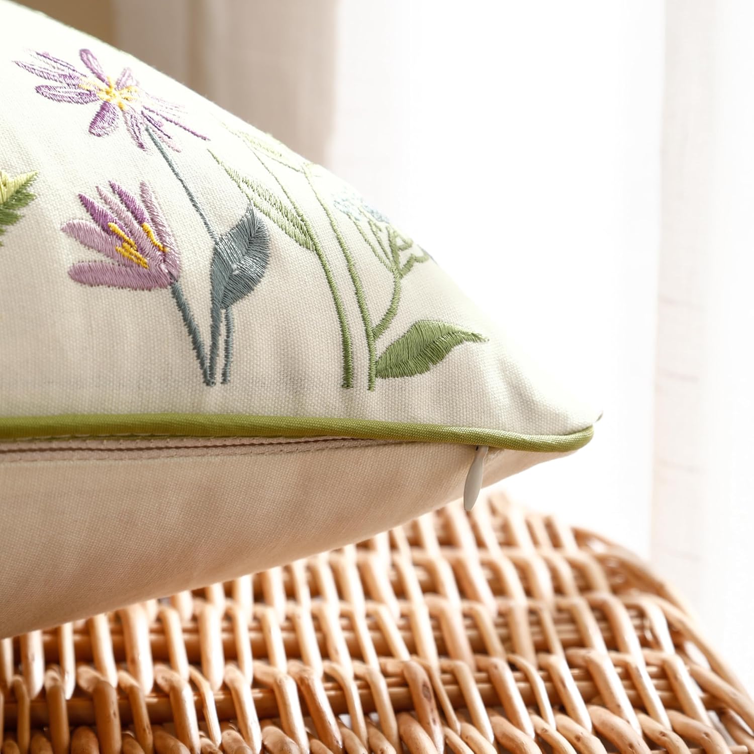 Embroidered Boho Green Throw Pillow Cover — 20" - View 4