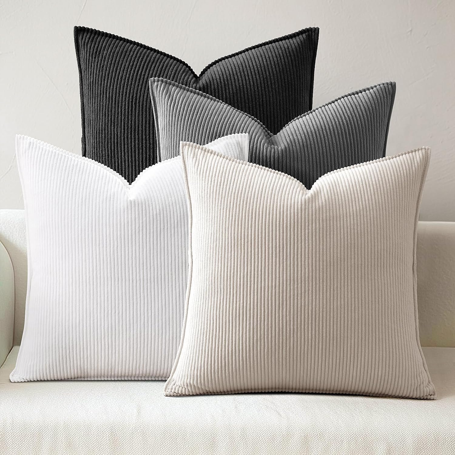 Velvet Boho Beige Throw Pillow Cover — 18" — 18" x 18" (Pack of 4)