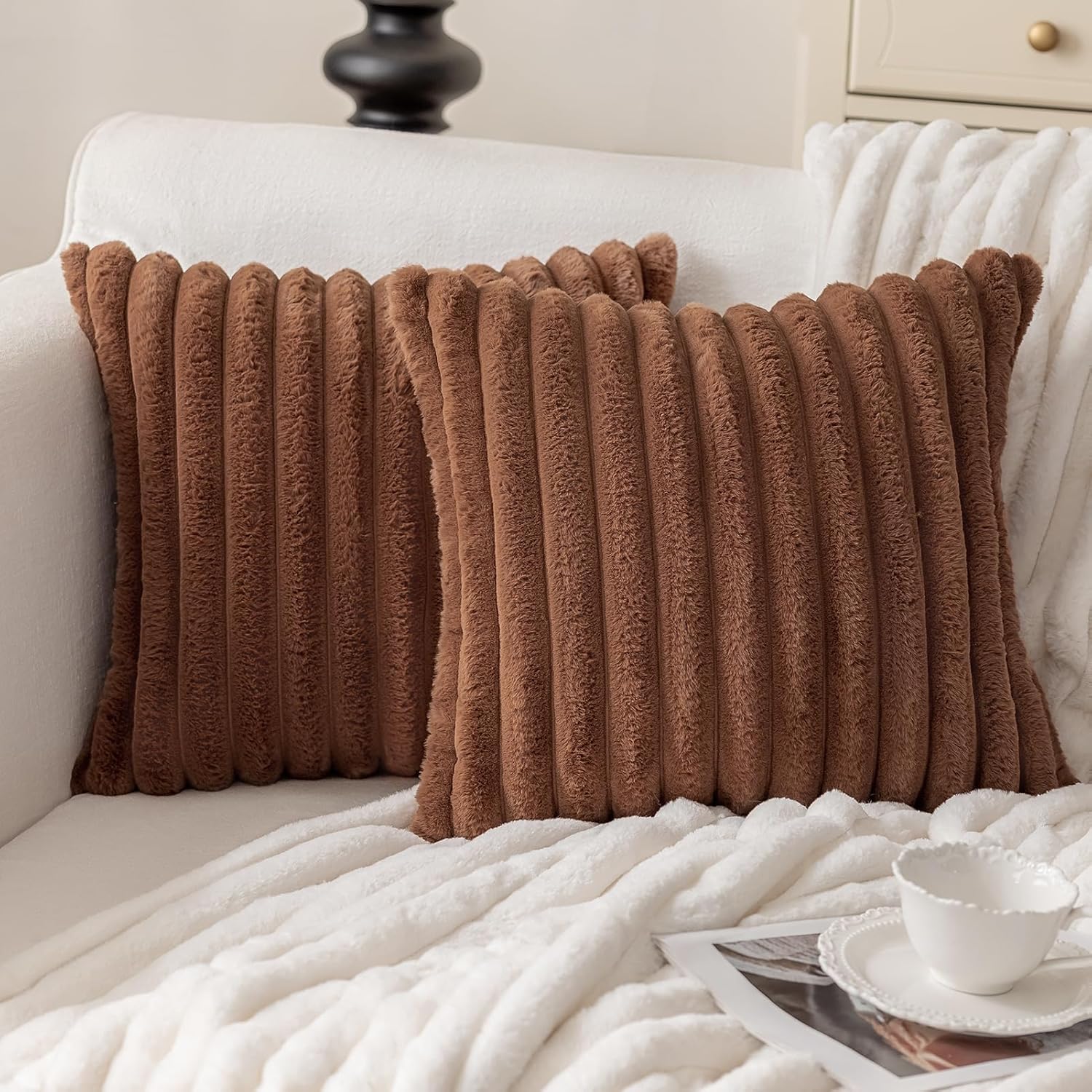 Modern Beige Throw Pillow Cover — 18" — Brown