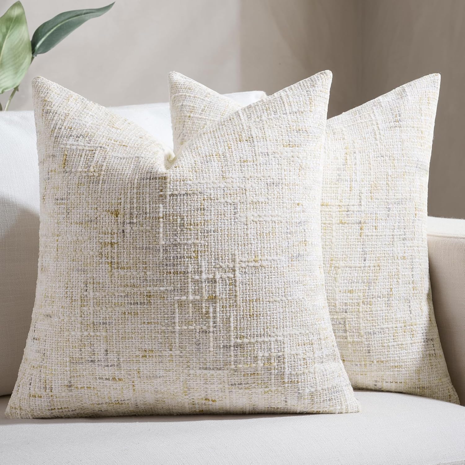Chenille Boho Beige Throw Pillow Cover — 18" — Beige