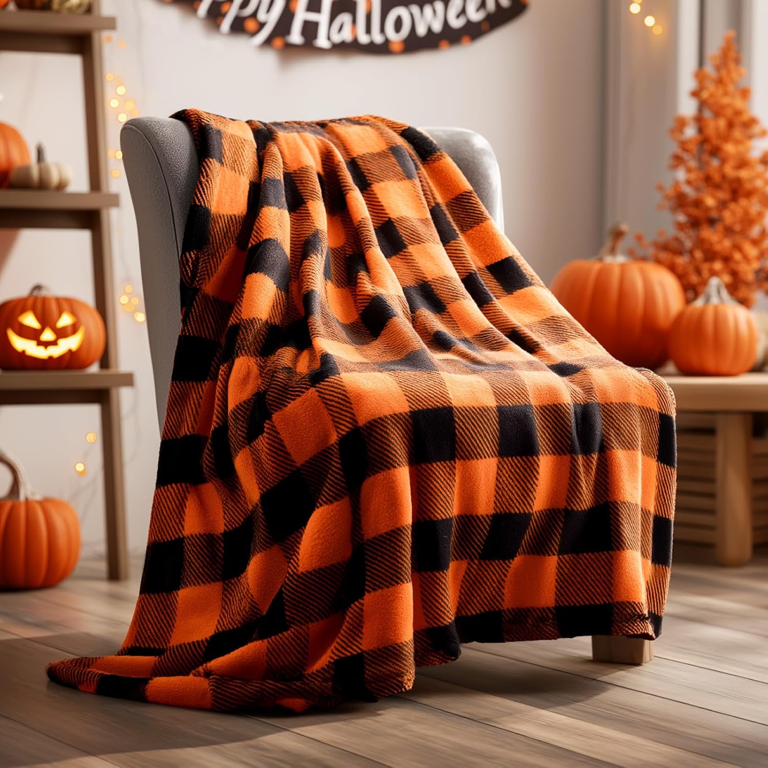 Black Throw Pillow — 50" — Orange & Black