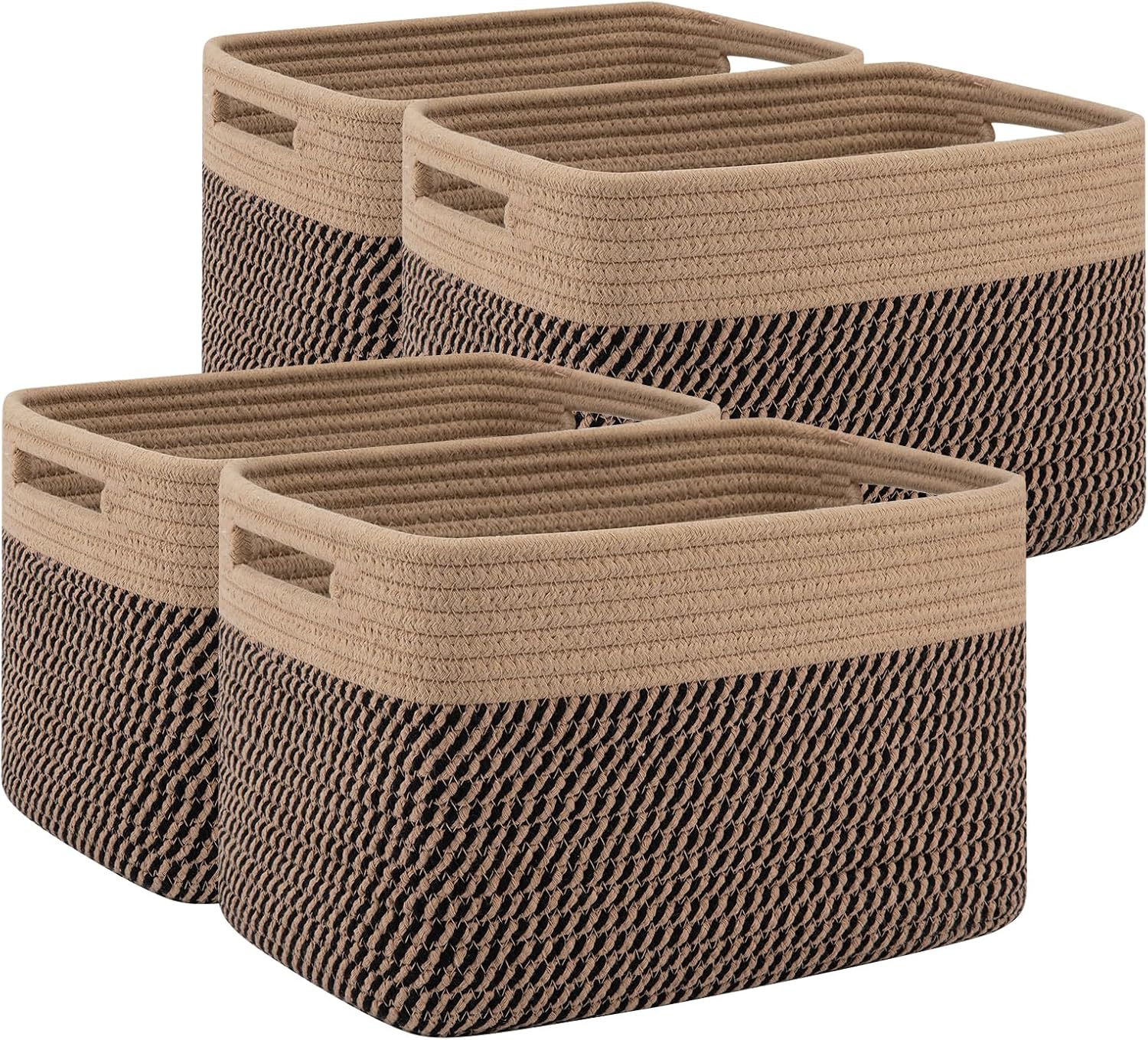 Boho Black Woven Basket — 12.7" — Brown & Black