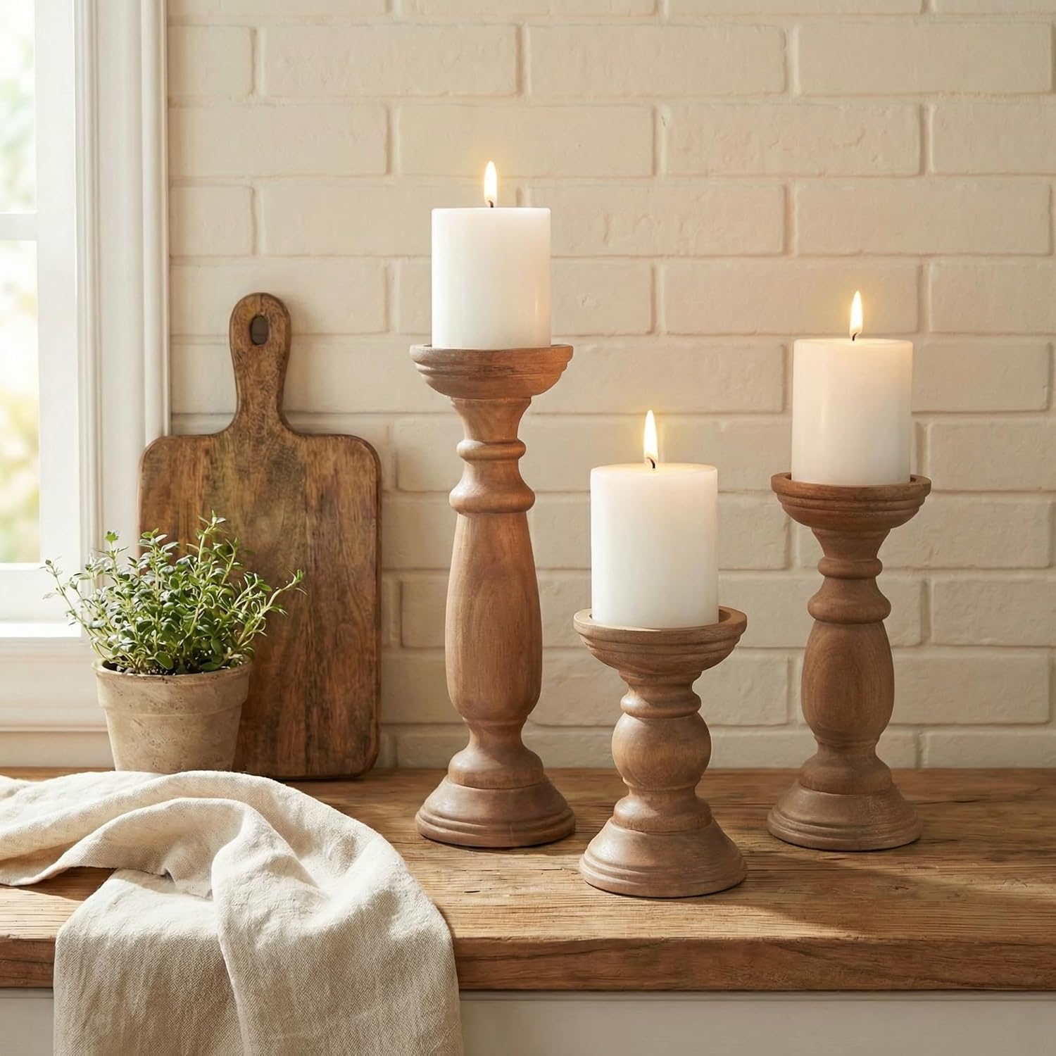 Vintage Farmhouse Beige Pillar Candle — 12" - View 3