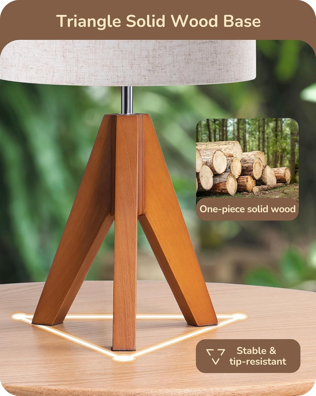 Linen Boho Wood Bedside Lamp — 2" - View 2