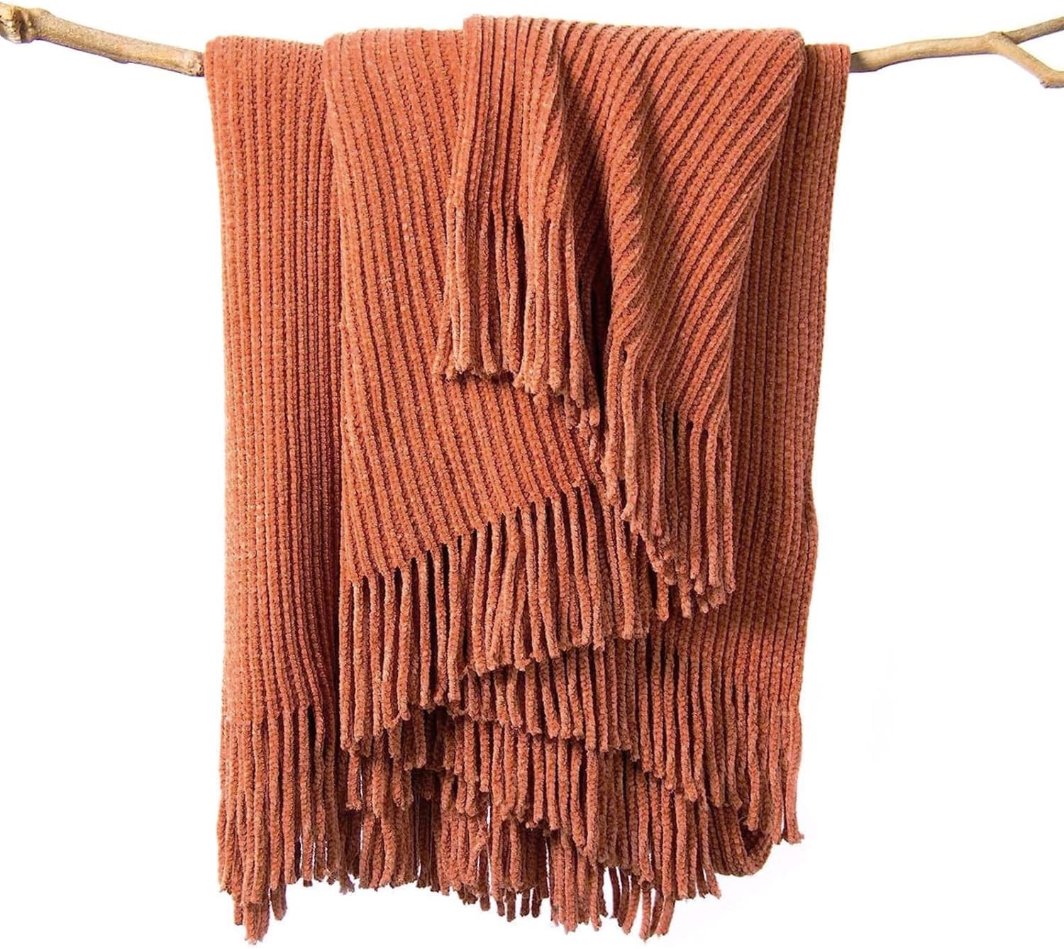 Chenille Boho Beige Throw Pillow — 60" — B-orange Rust