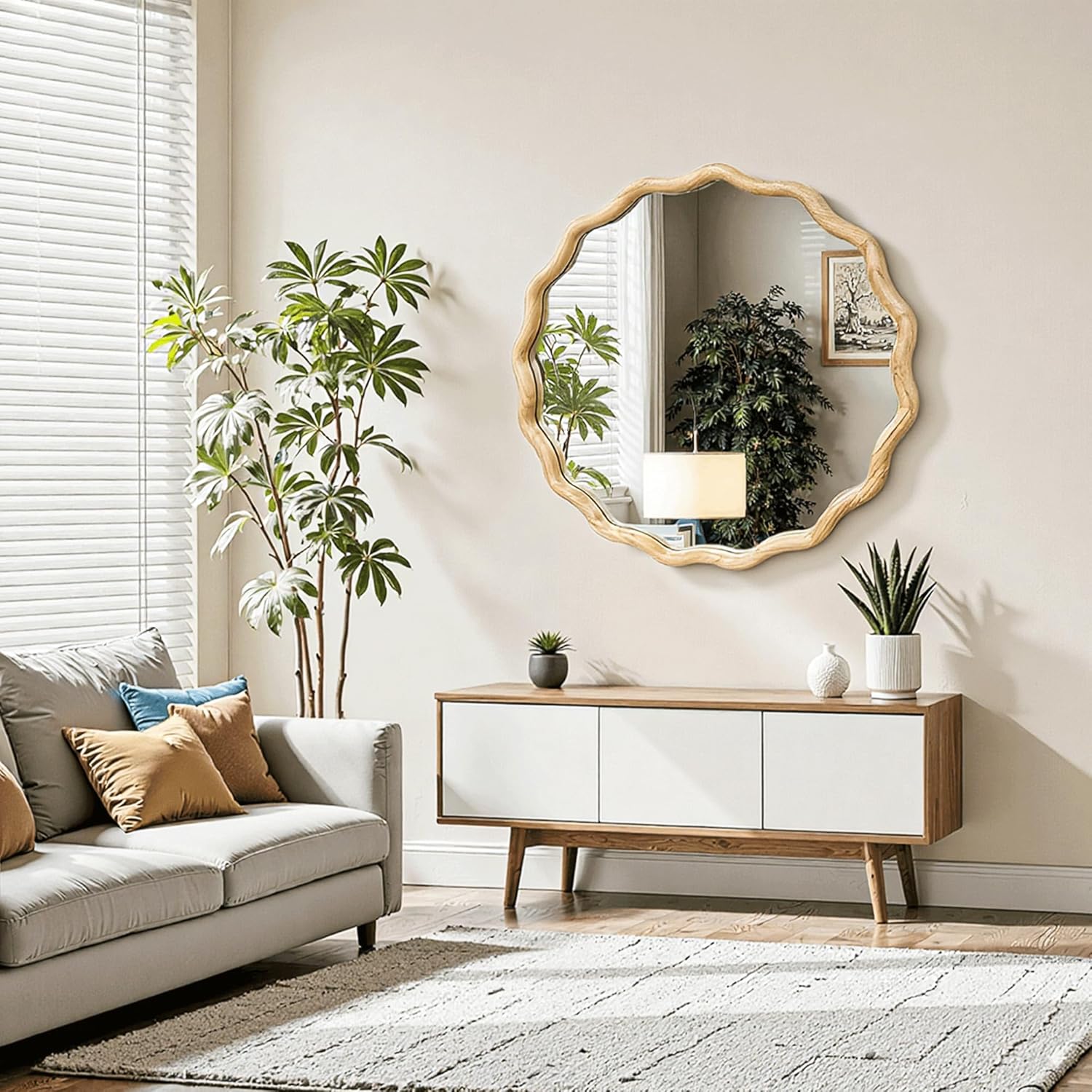 Round Farmhouse Beige Mirror — 24" - View 5