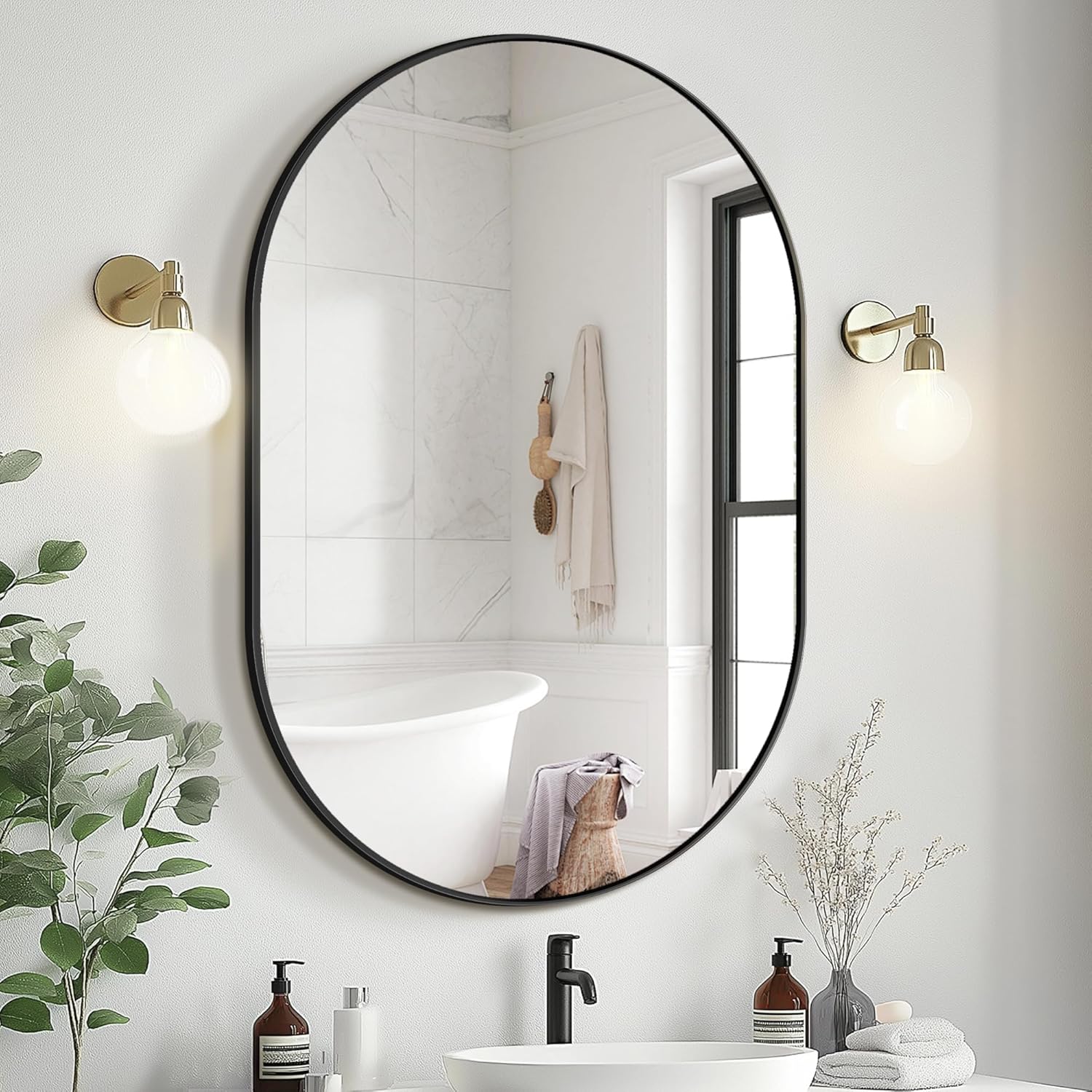Round Black Wall Mirror — 22" — Oval Black