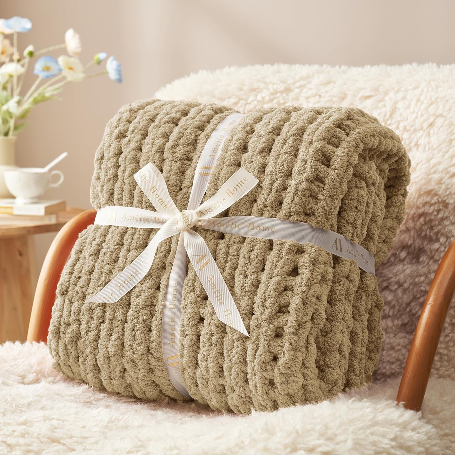 Knit Beige Throw Pillow — 50" — Beige