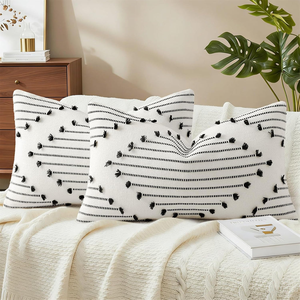 Boho Beige Throw Pillow Cover — 18" — Black