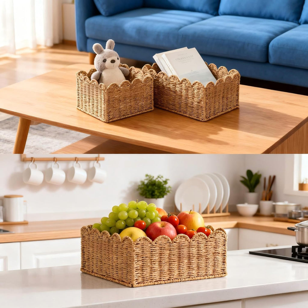 Boho Beige Woven Basket — 14" - View 8
