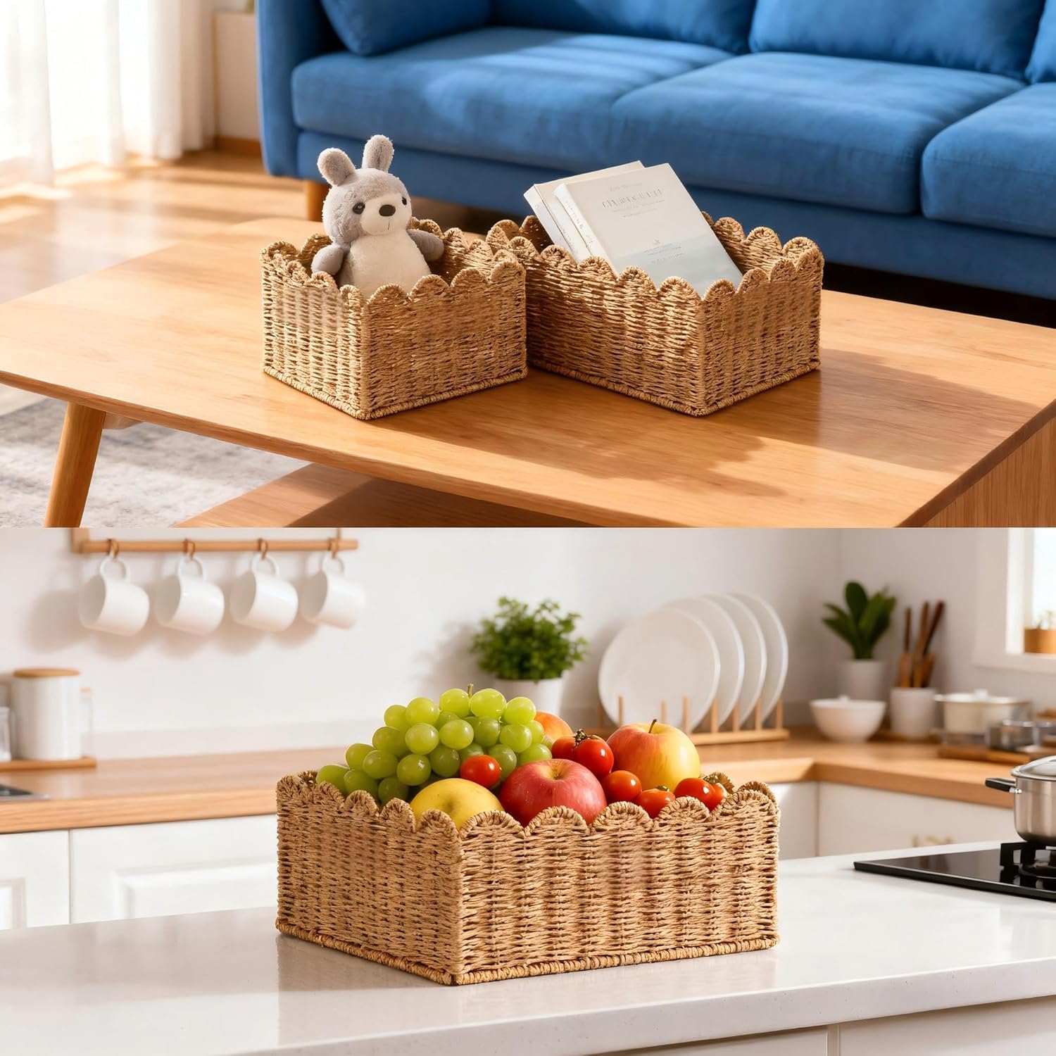 Boho Beige Woven Basket — 14" - View 8
