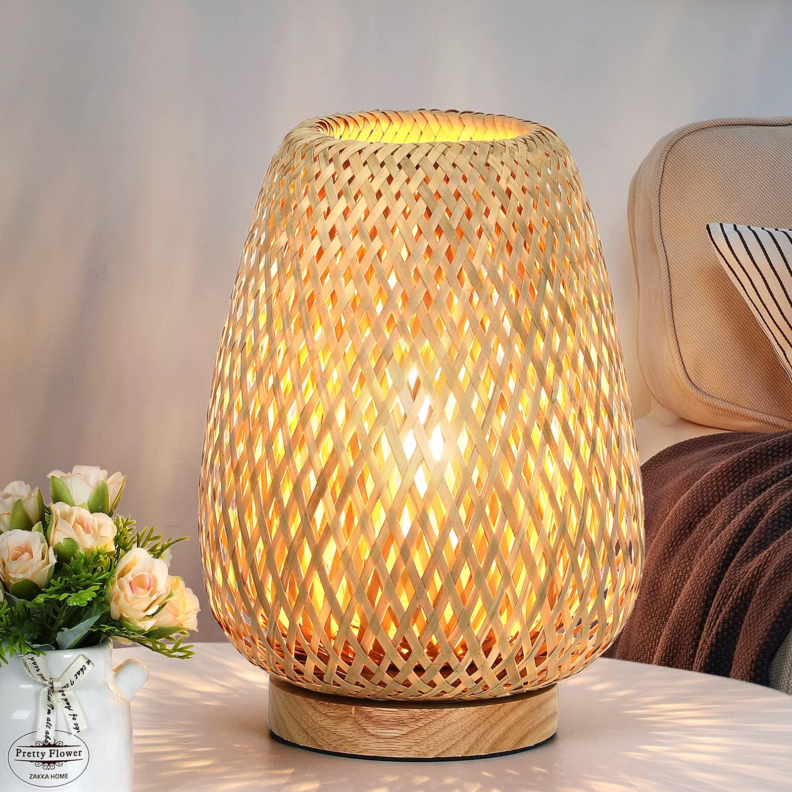 Dimmable Boho Wood Table Lamp