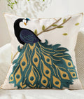 Embroidered Boho Fabric Throw Pillow Cover — 18" — Peacock