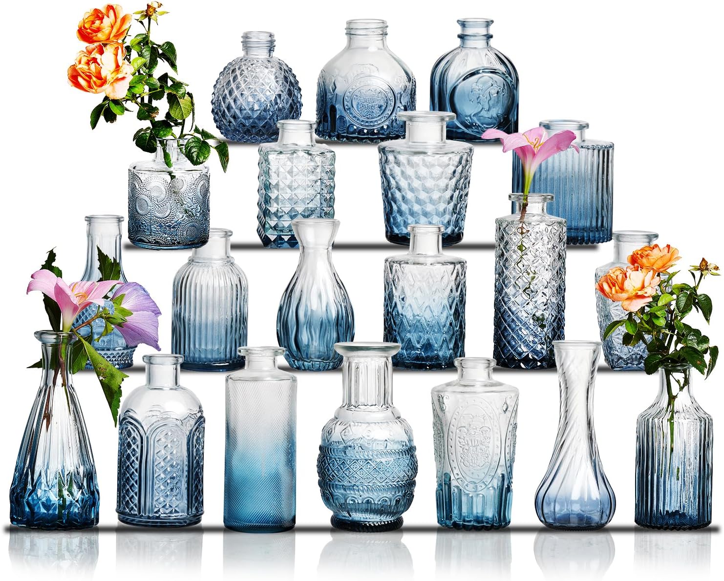 Vintage Luxe Blue Vase Set — Set of 20 — 20 Pcs